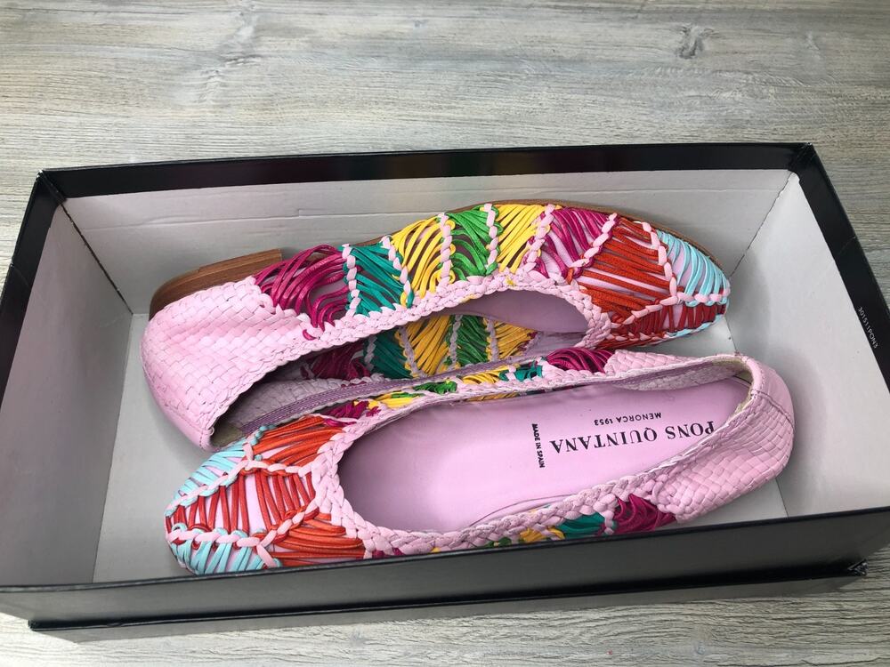 NEW Pons Quintana Woven Leather Multi Blue Ballerina Flats EU 40